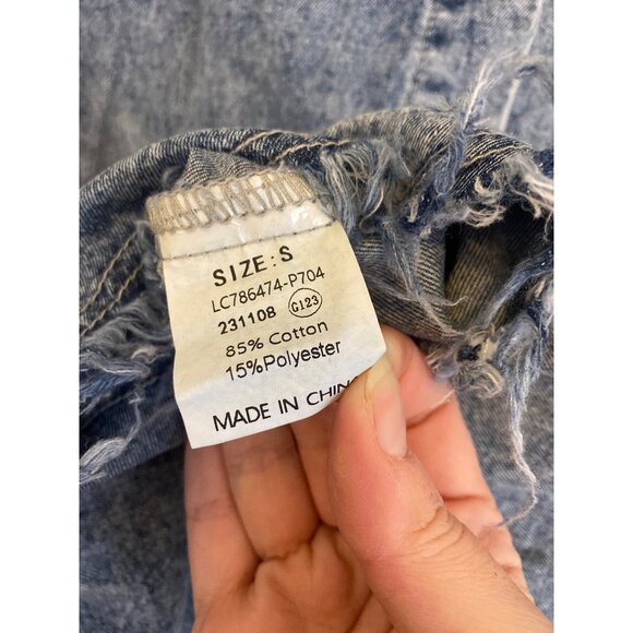 NWT Luvamia Women's Denim Shirt Mini Dress With Frayed Hem & Pockets Size S - Picture 5 of 7